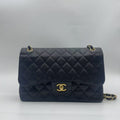 Chanel Black Gold Caviar Leather Double Flap CF Jumbo Chain Bag