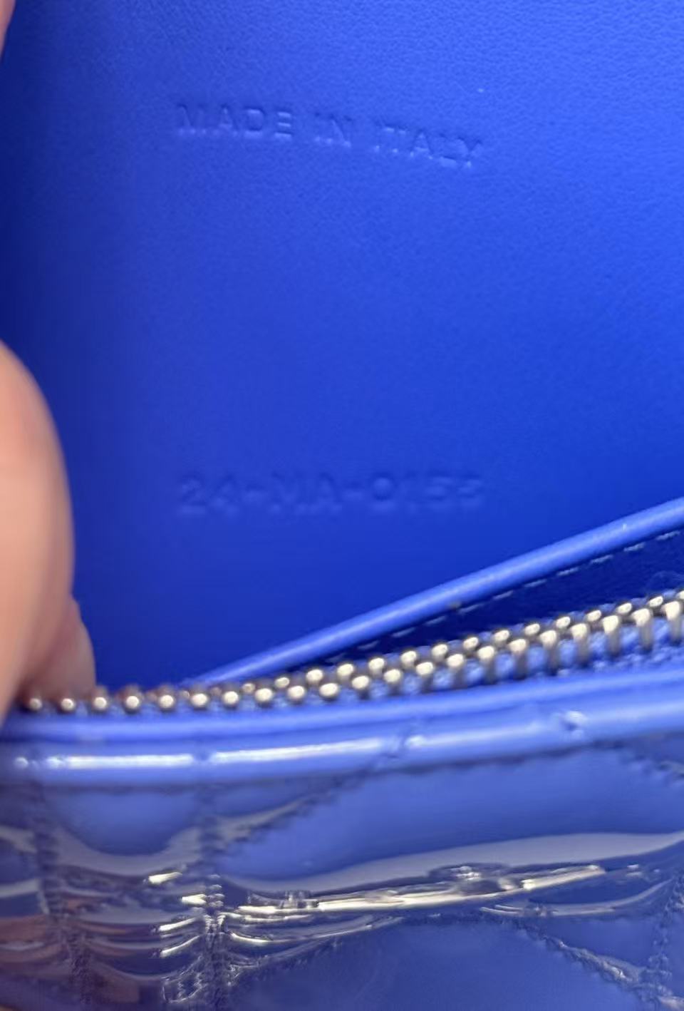 Dior blue patent leather WOC chain bag.