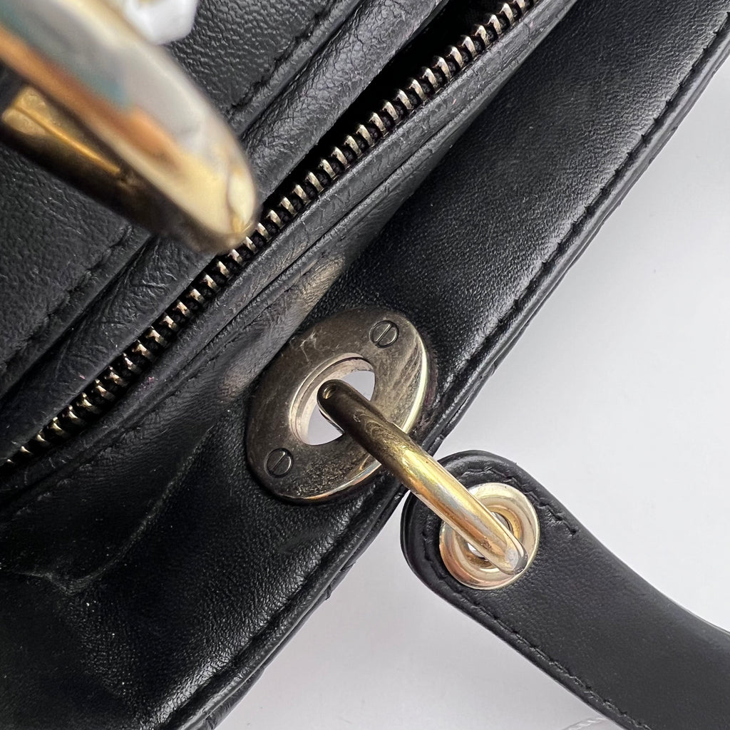 Dior Black & Gold Lamb Skin Medium Lady Dior Bag.