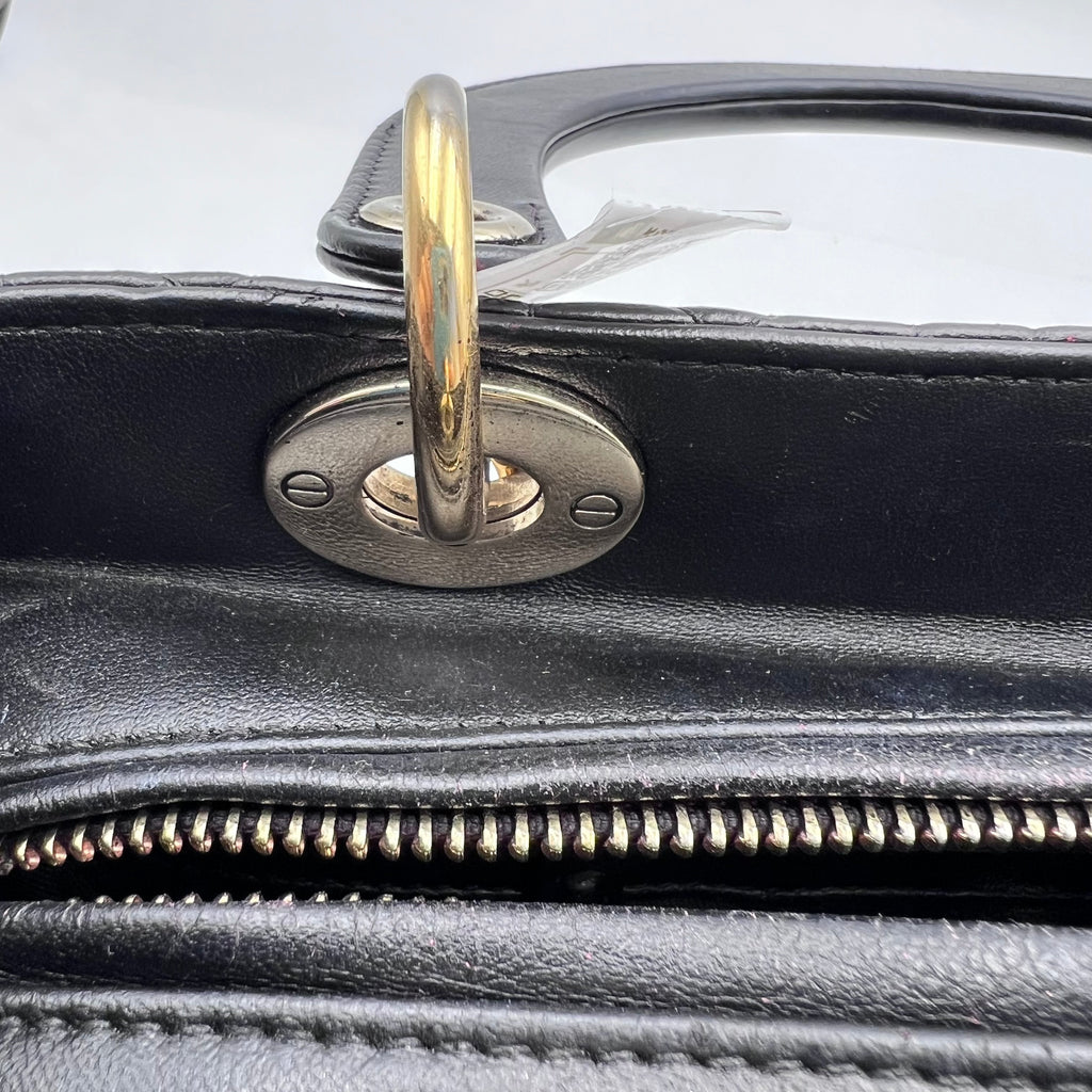 Dior Black & Gold Lamb Skin Medium Lady Dior Bag.