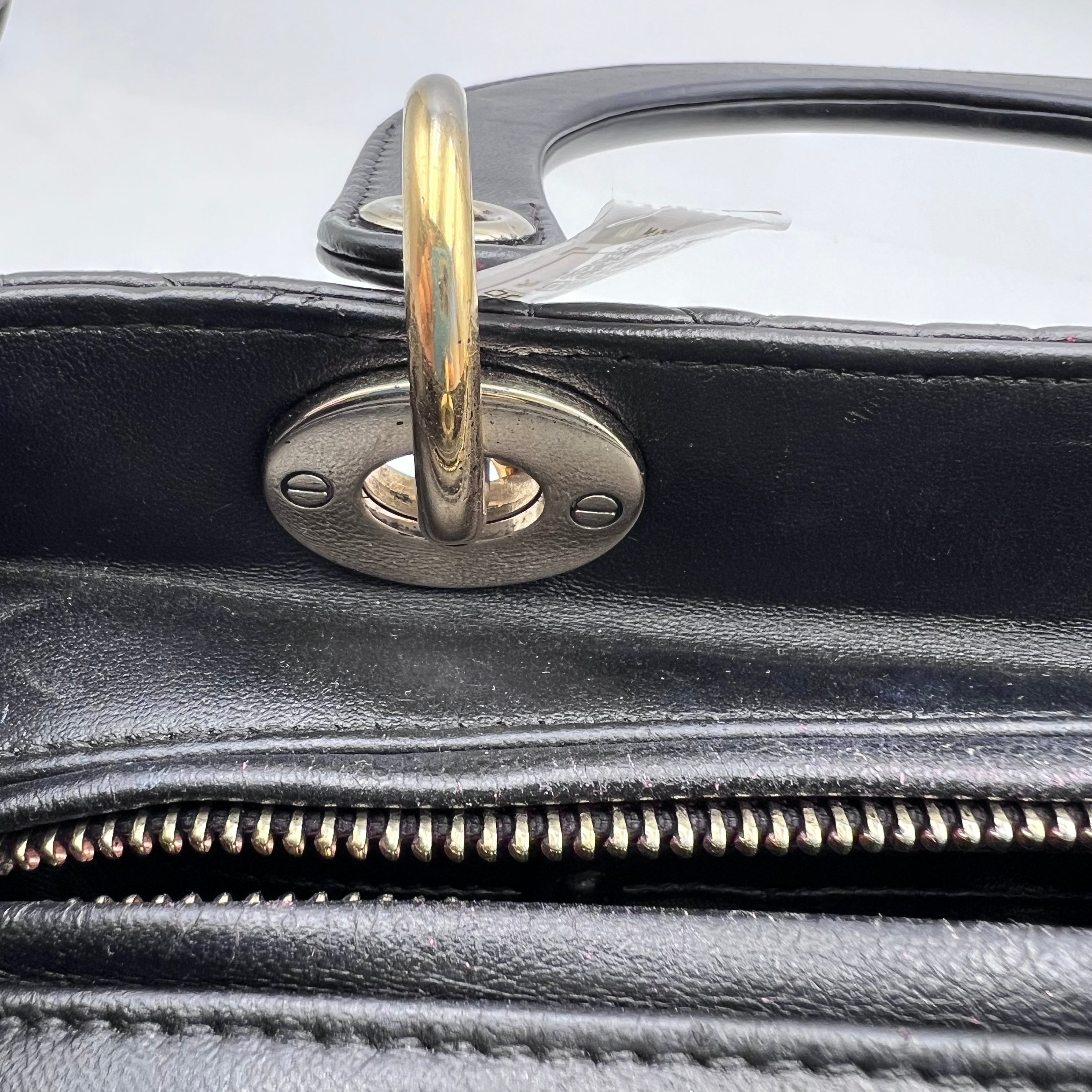 Dior Black & Gold Lamb Skin Medium Lady Dior Bag.