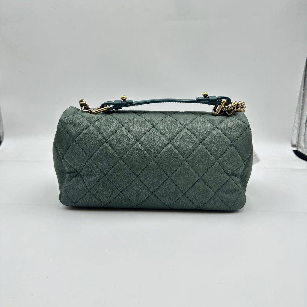 Chanel Green Caviar Shoulder Handbag with Slant Closure