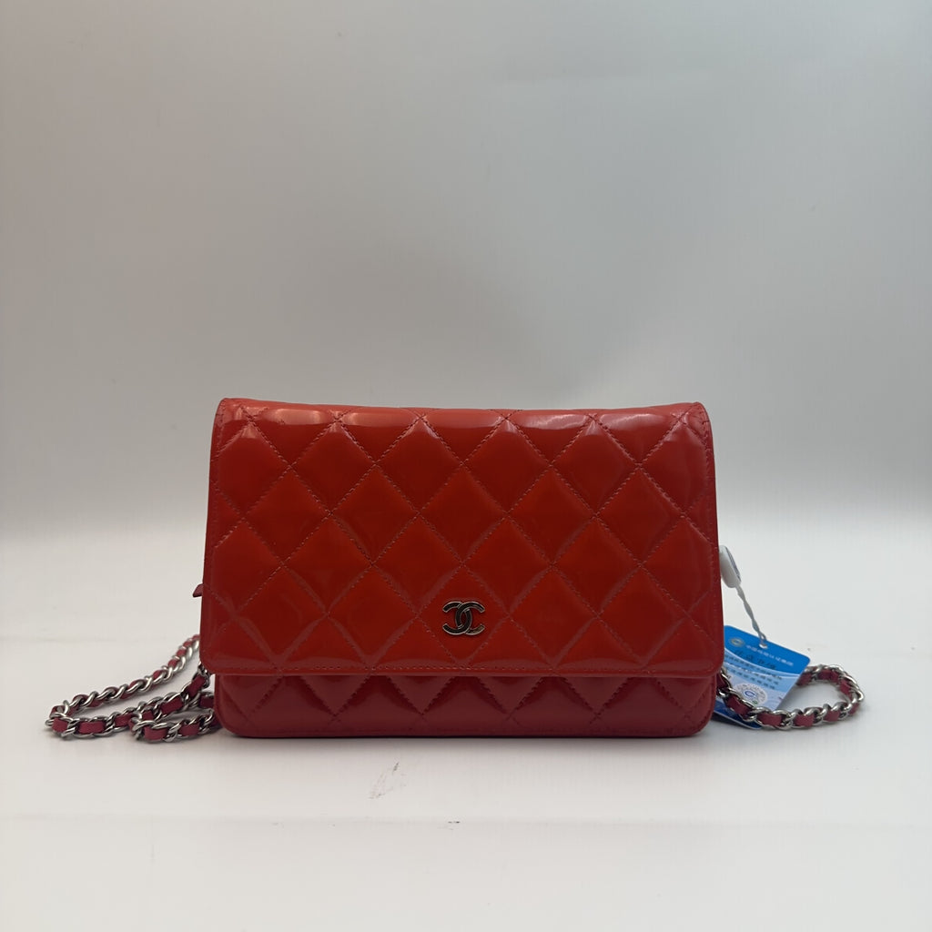 Chanel Orange Patent Leather WOC Chain Bag.