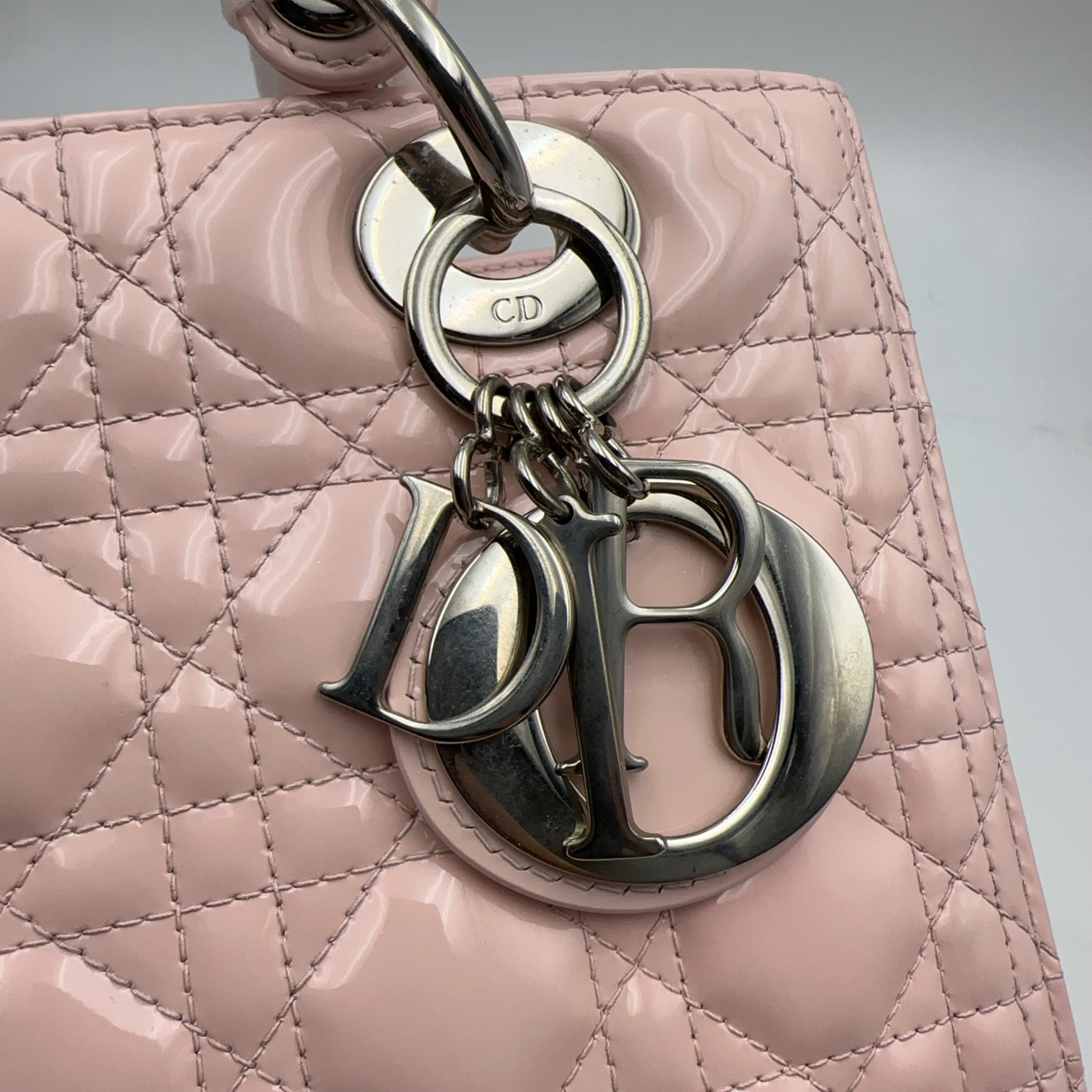 Dior Sakura Pink Patent Leather Medium Lady Dior Bag.