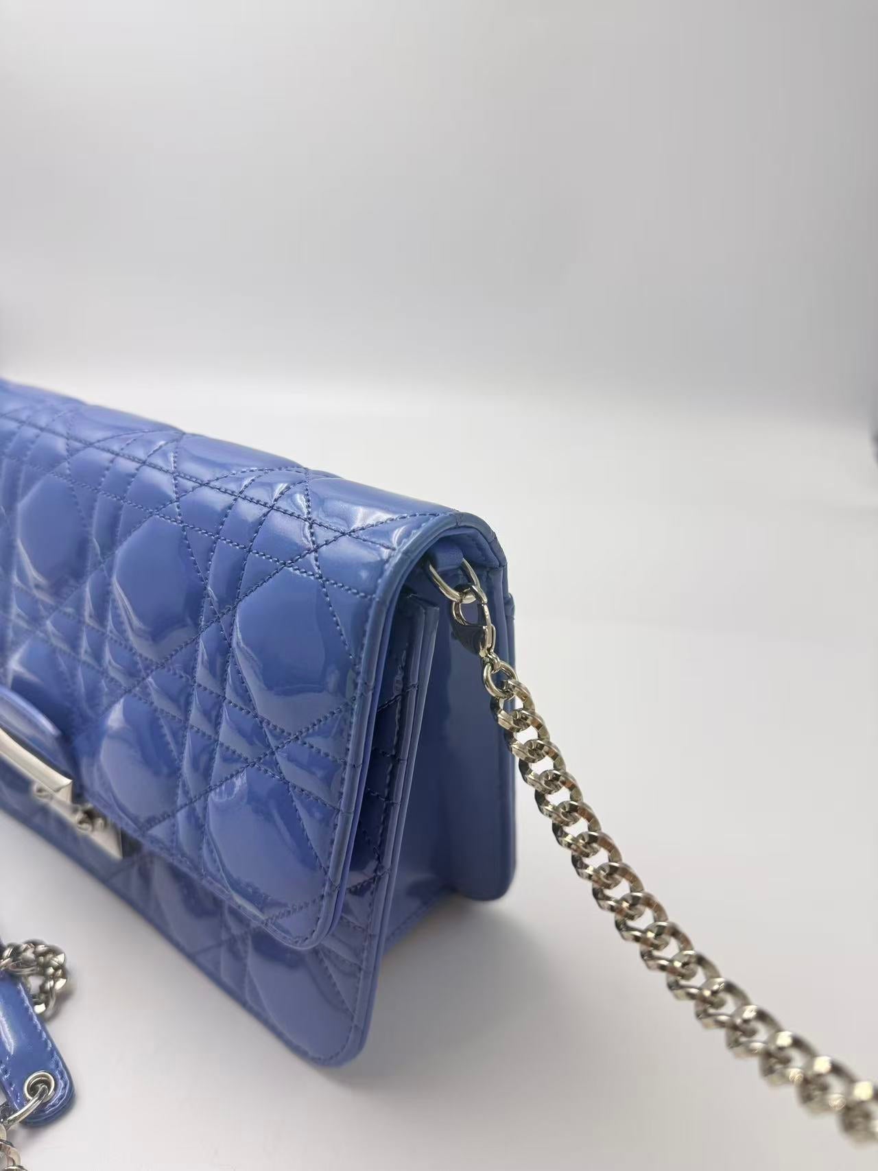 Dior blue patent leather WOC chain bag.