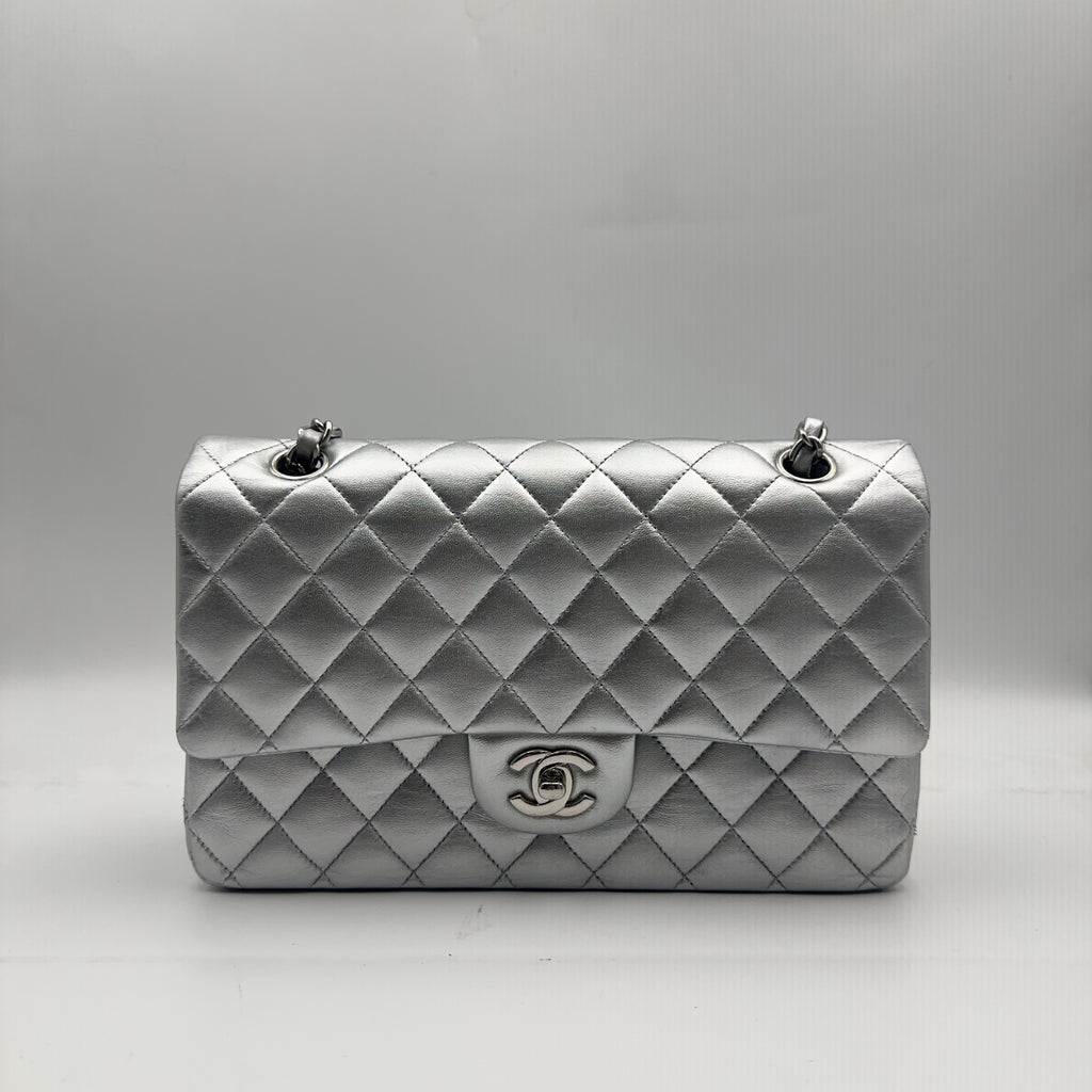 Chanel Silver Medium Double-Hinged CF Chain Bag