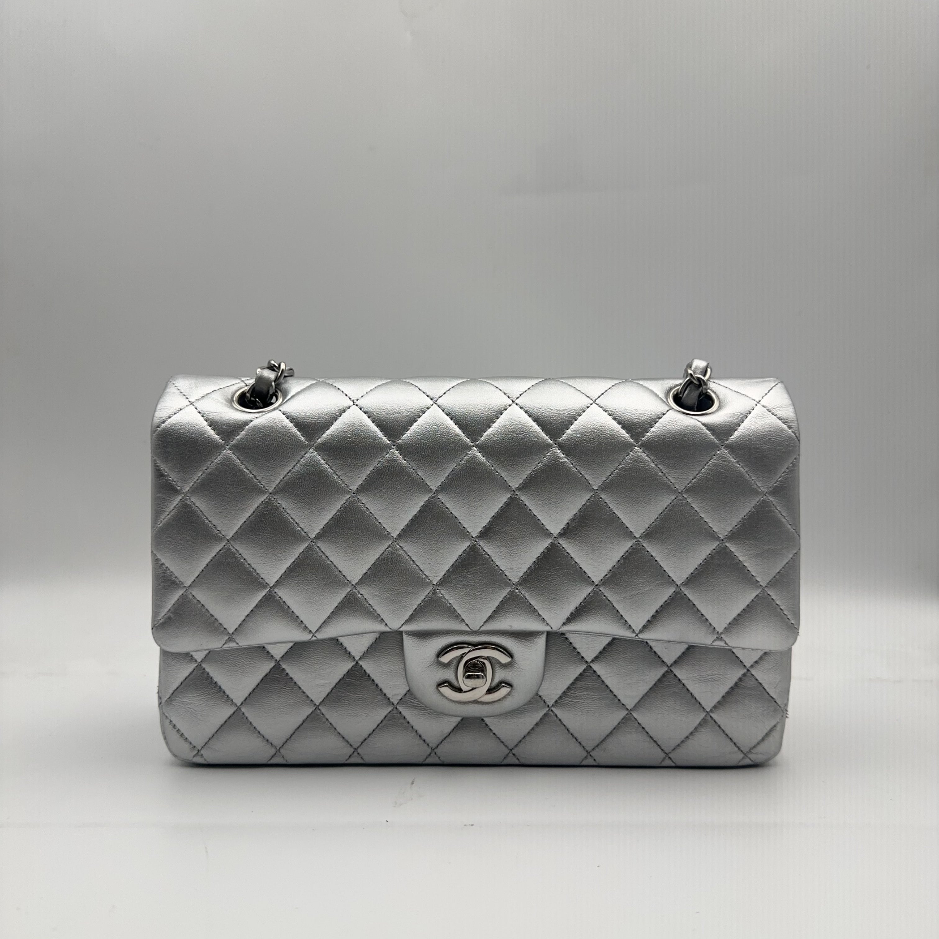 Chanel Silver Medium Double-Hinged CF Chain Bag