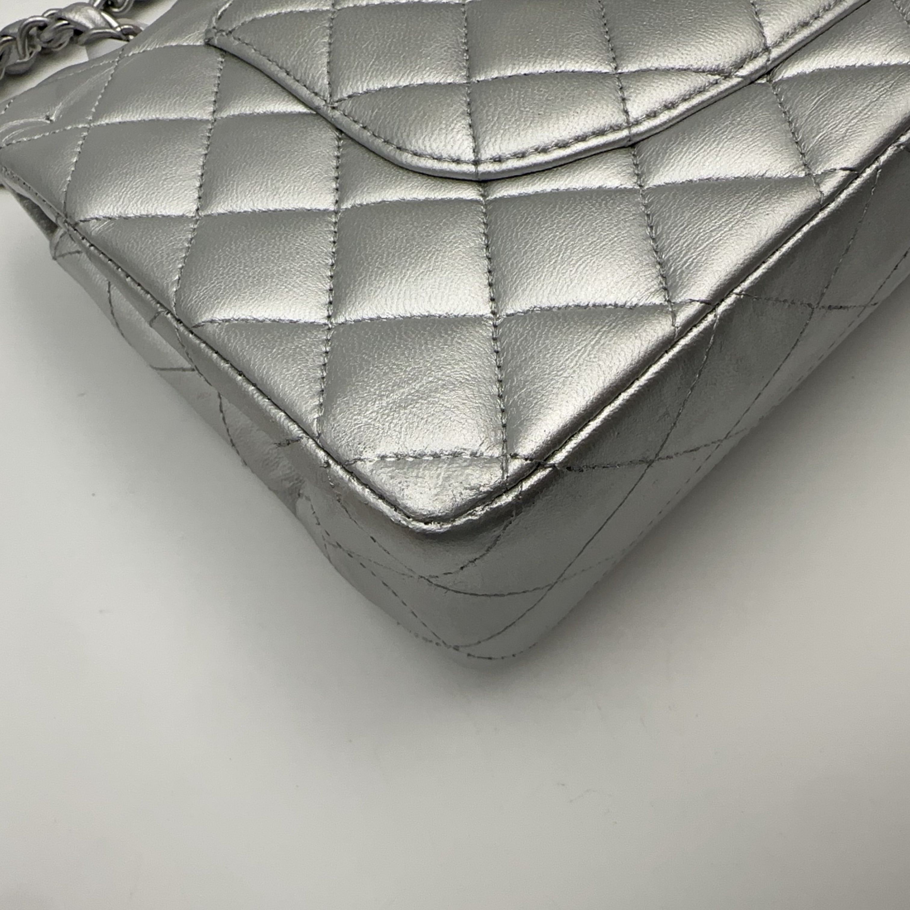 Chanel Silver Medium Double-Hinged CF Chain Bag