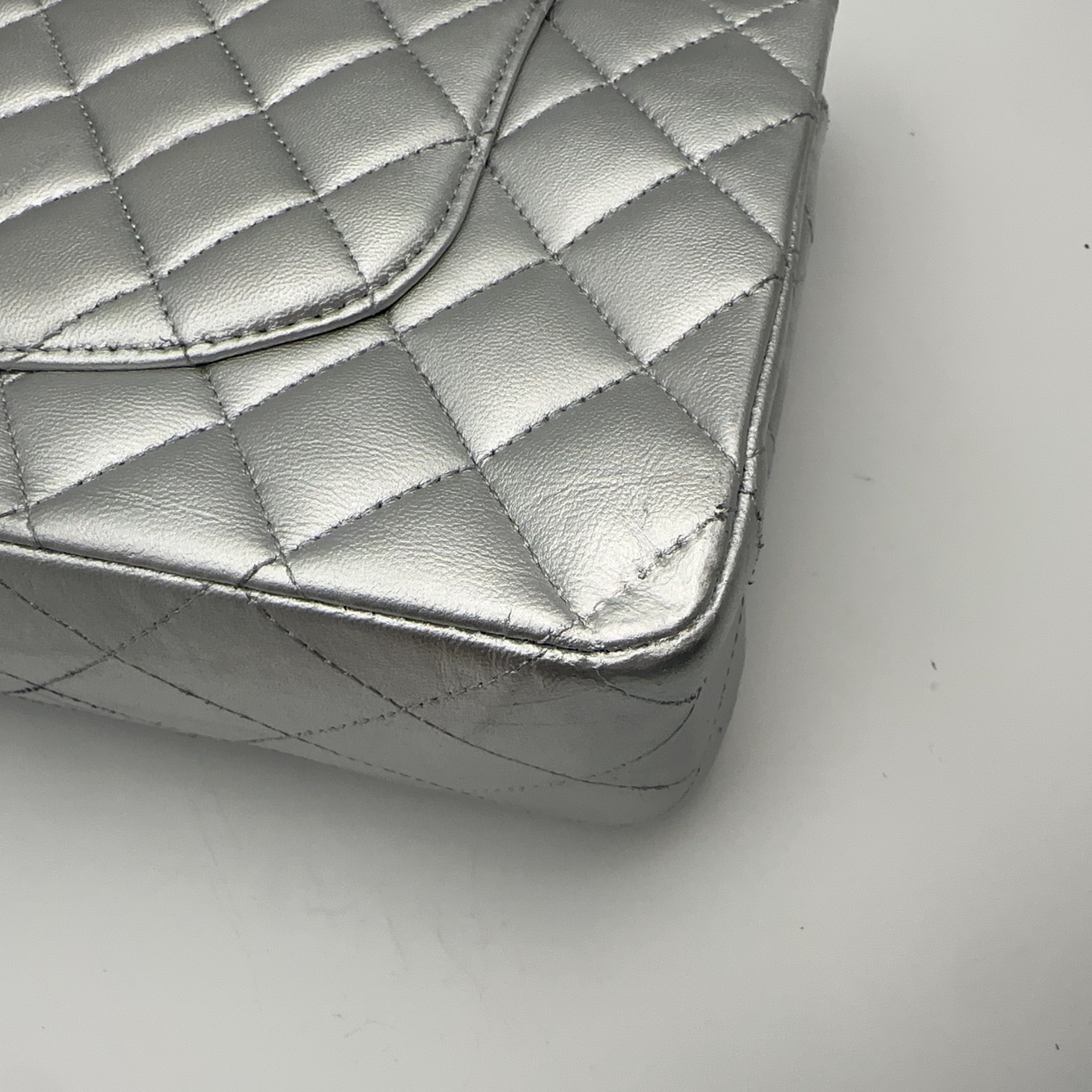 Chanel Silver Medium Double-Hinged CF Chain Bag