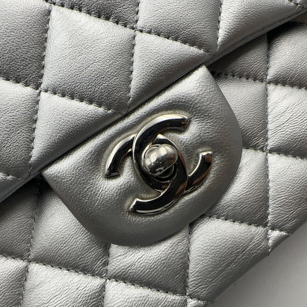 Chanel Silver Medium Double-Hinged CF Chain Bag