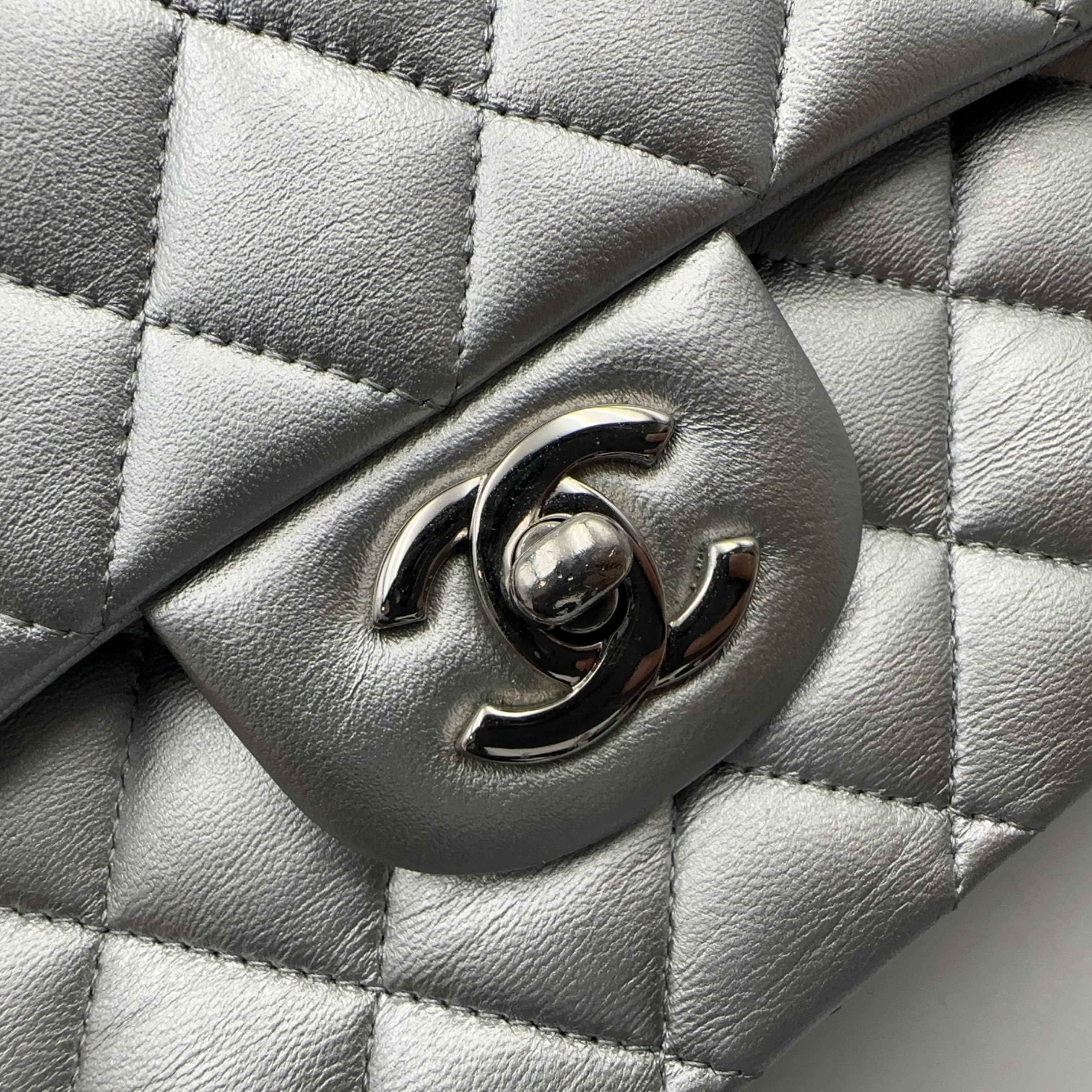 Chanel Silver Medium Double-Hinged CF Chain Bag