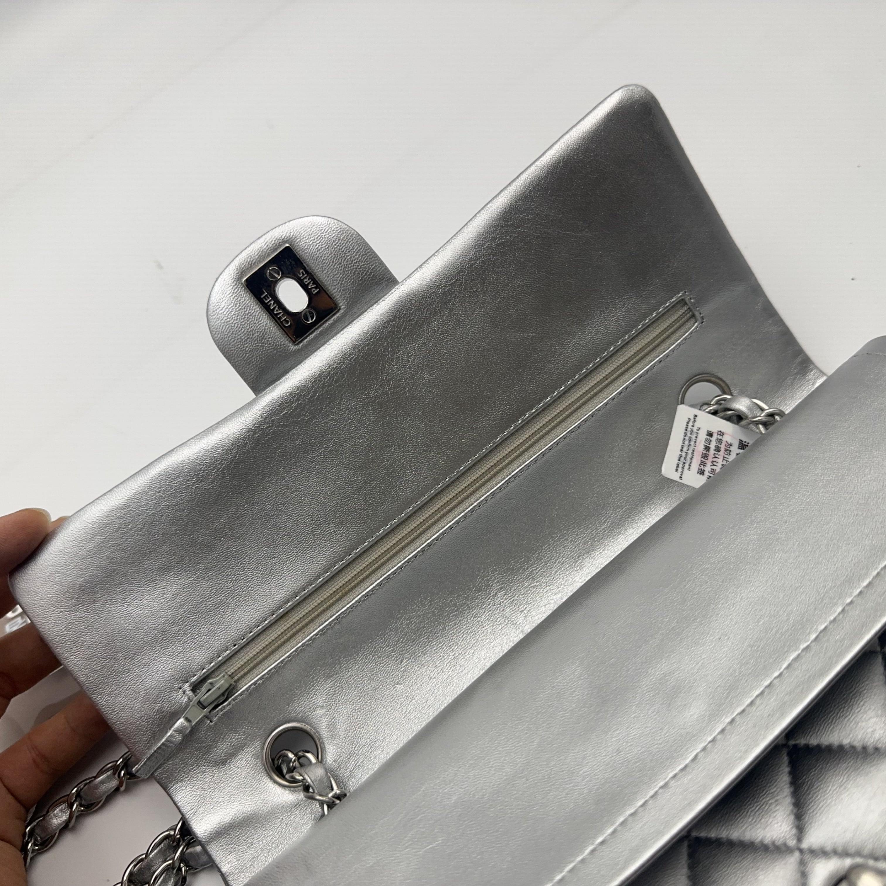 Chanel Silver Medium Double-Hinged CF Chain Bag