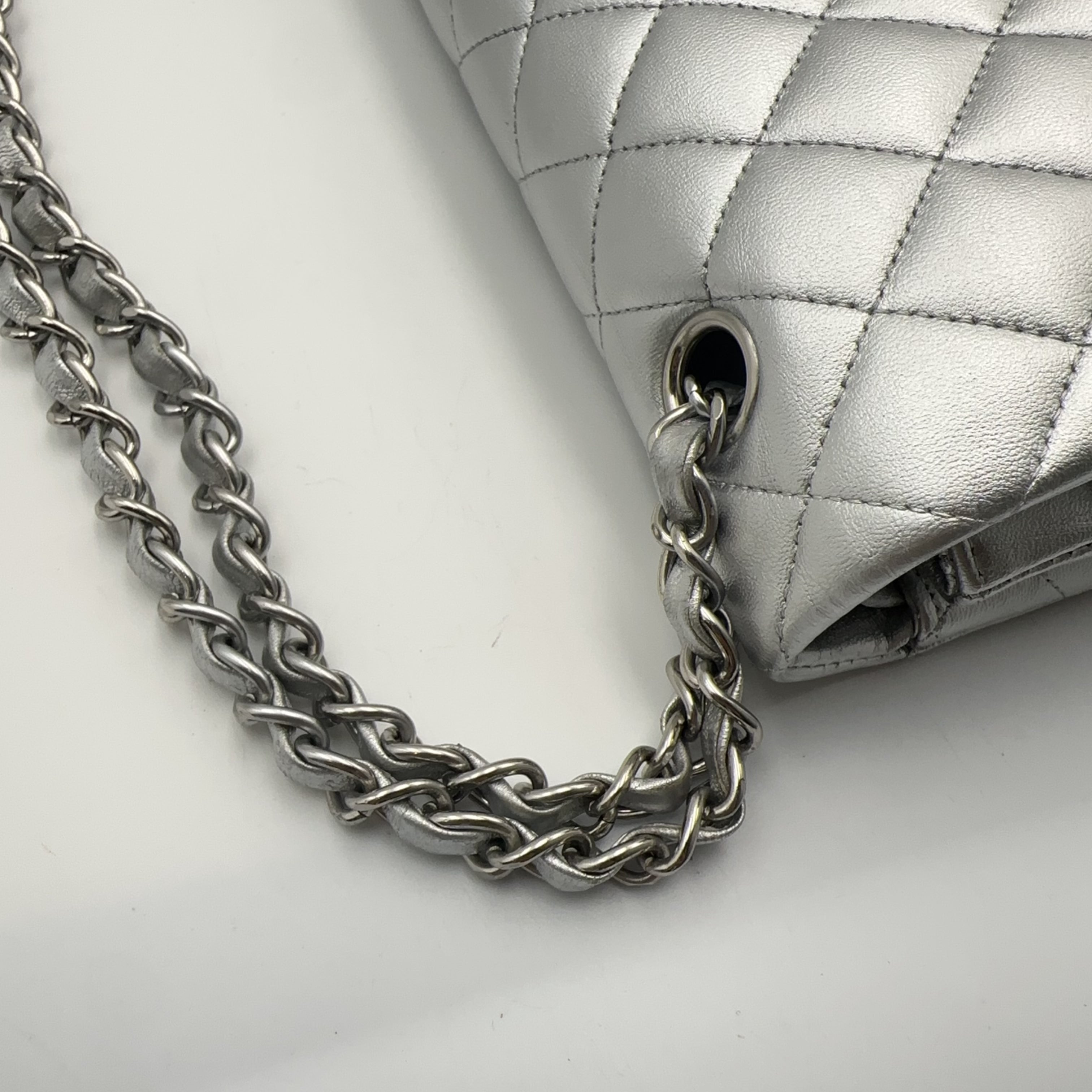 Chanel Silver Medium Double-Hinged CF Chain Bag