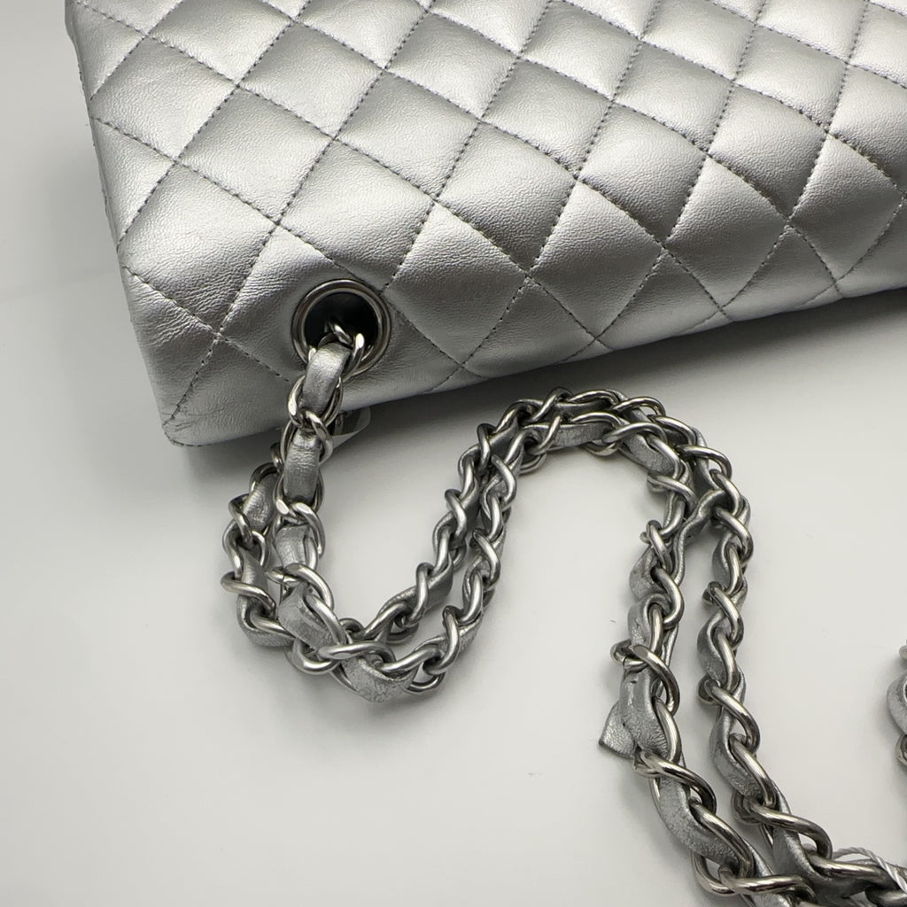 Chanel Silver Medium Double-Hinged CF Chain Bag