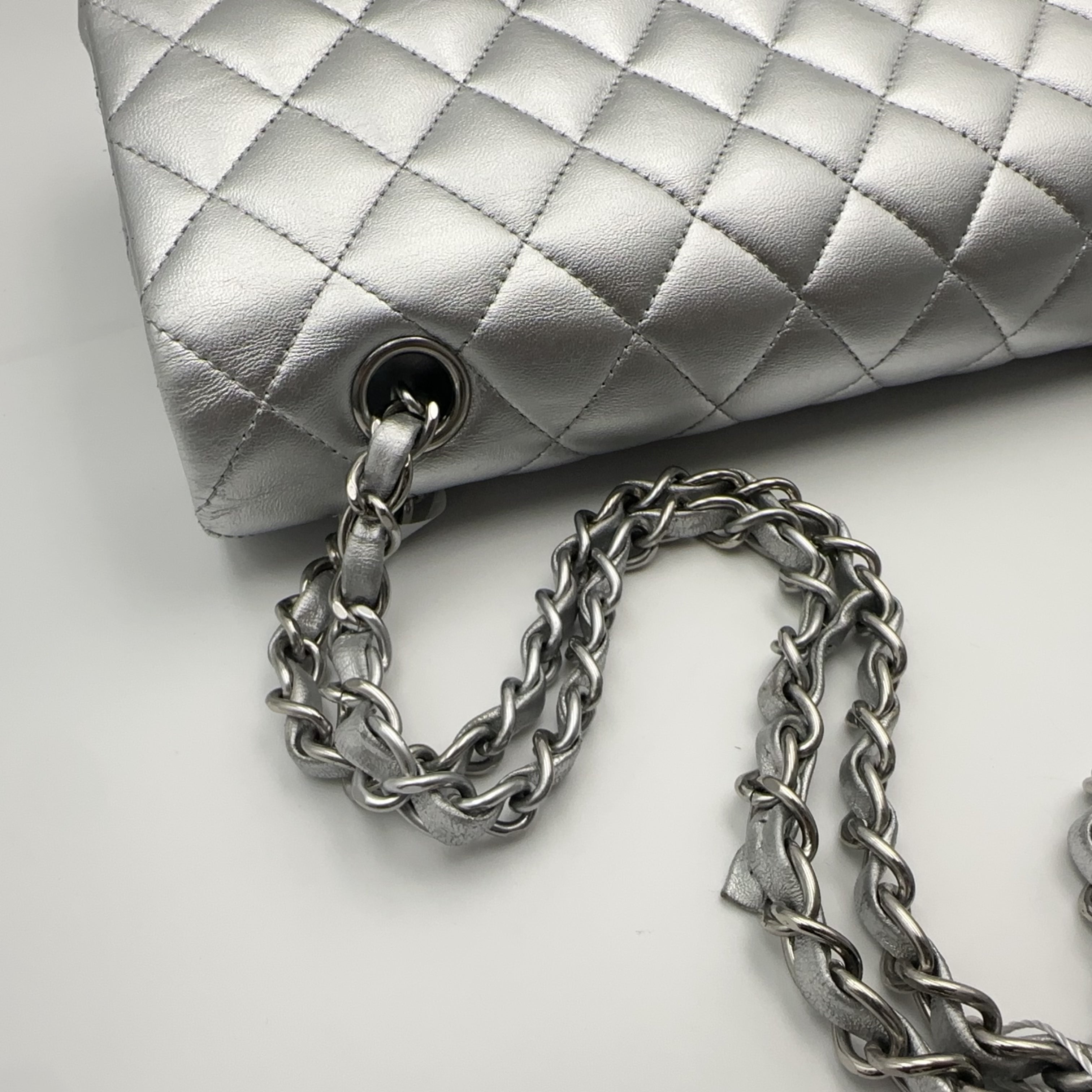 Chanel Silver Medium Double-Hinged CF Chain Bag